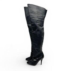 Pleaser Leather Thigh High Black Stiletto Heel Boots Size 8M Club Wear Y2K